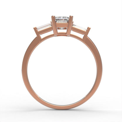 0.8 ct Brilliant Emerald Cut Natural Diamond Stone Clarity VS1-2 Color G-H Rose Gold Three-Stone Ring