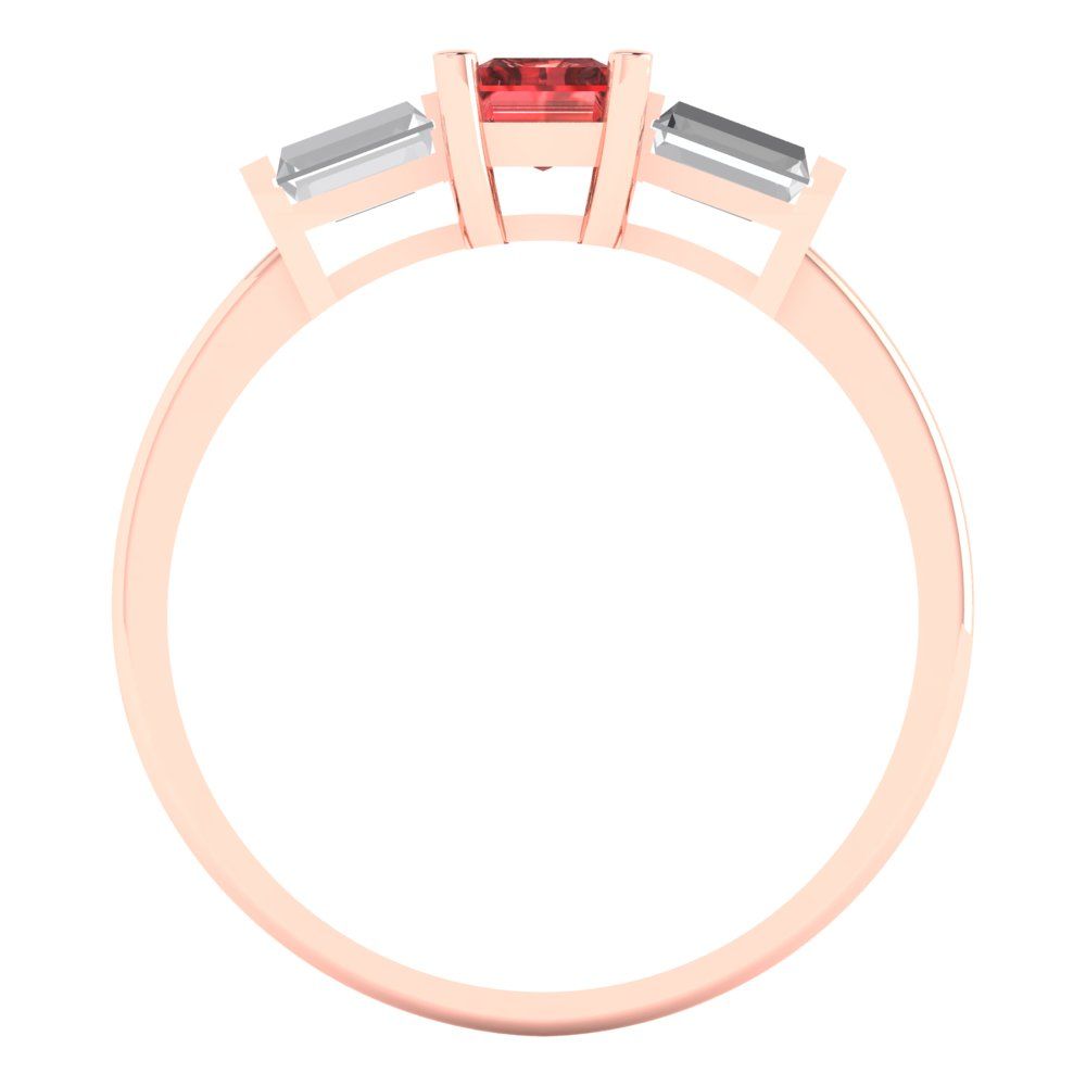 0.8 cttw Natural Garnet Three-Stone Engagement Ring - Solid Gold (Emerald Cut,6x4mm)
