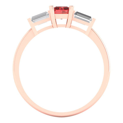 0.8 cttw Natural Garnet Three-Stone Engagement Ring - Solid Gold (Emerald Cut,6x4mm)