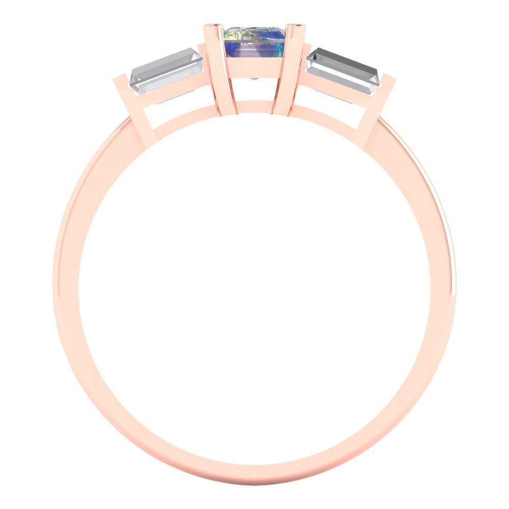 0.8 cttw Blue Moissanite Three-Stone Engagement Ring - Solid Gold (Emerald Cut,6x4mm)