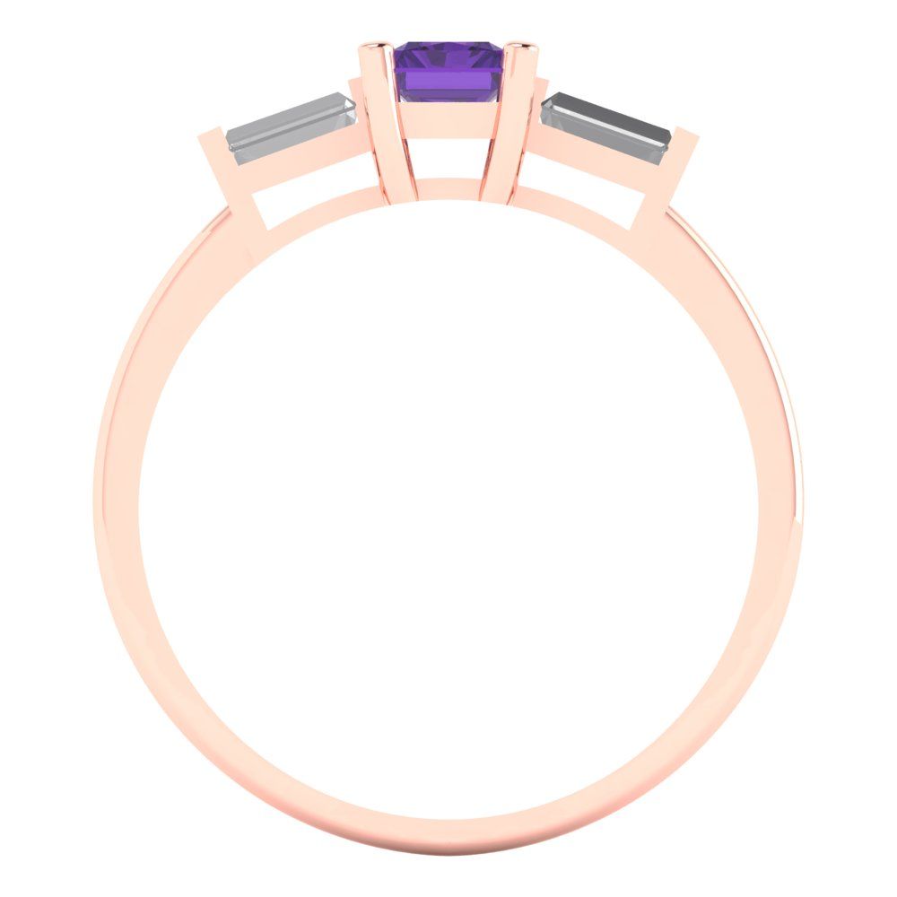 0.8 cttw Natural Amethyst Three-Stone Engagement Ring - Solid Gold (Emerald Cut,6x4mm)