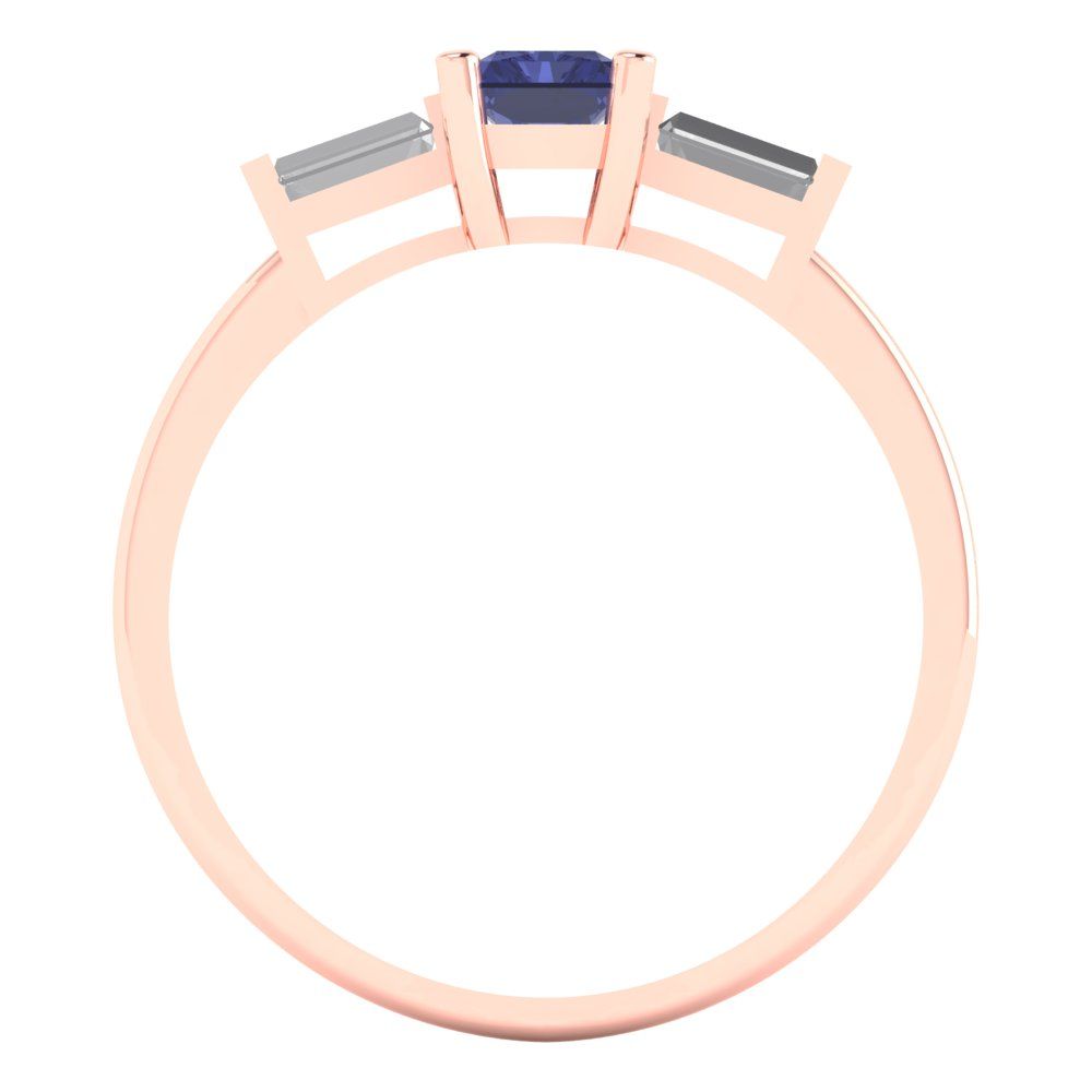 0.8 cttw Simulated Tanzanite Three-Stone Engagement Ring - Solid Gold (Emerald Cut,6x4mm)