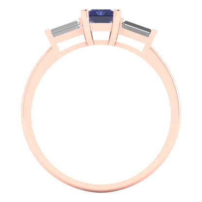 0.8 cttw Simulated Tanzanite Three-Stone Engagement Ring - Solid Gold (Emerald Cut,6x4mm)