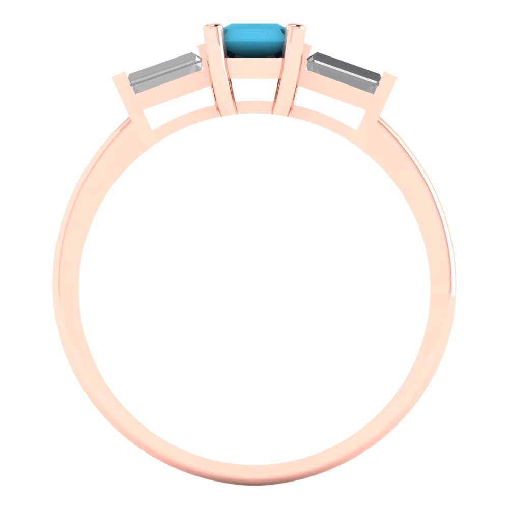 0.8 cttw Simulated Turquoise Three-Stone Engagement Ring - Solid Gold (Emerald Cut,6x4mm)