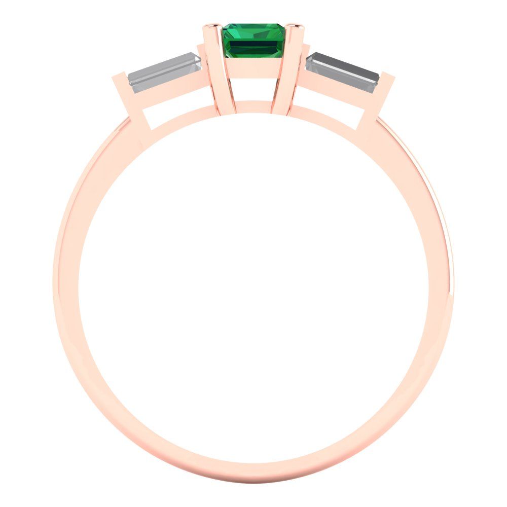 0.8 cttw Simulated Emerald Three-Stone Engagement Ring - Solid Gold (Emerald Cut,6x4mm)