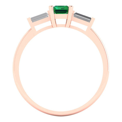 0.8 cttw Simulated Emerald Three-Stone Engagement Ring - Solid Gold (Emerald Cut,6x4mm)