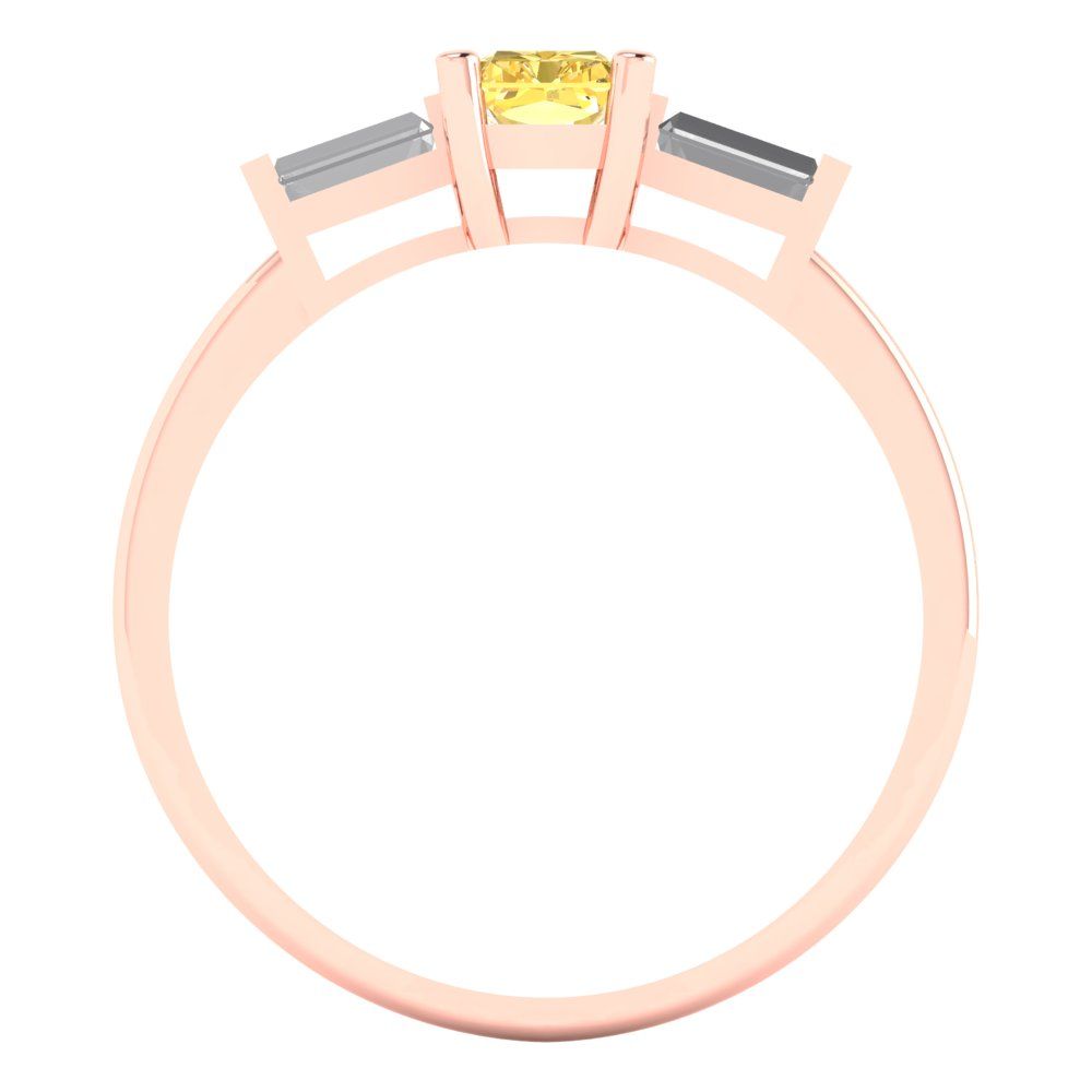 0.8 cttw Natural Citrine Three-Stone Engagement Ring - Solid Gold (Emerald Cut,6x4mm)