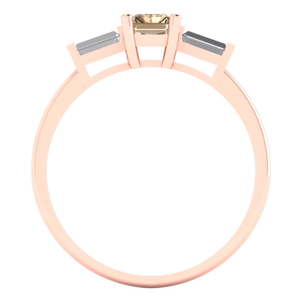 0.8 cttw Yellow Moissanite Three-Stone Engagement Ring - Solid Gold (Emerald Cut,6x4mm)