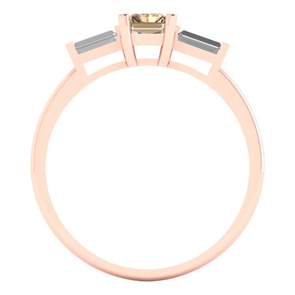 0.8 cttw Yellow Moissanite Three-Stone Engagement Ring - Solid Gold (Emerald Cut,6x4mm)