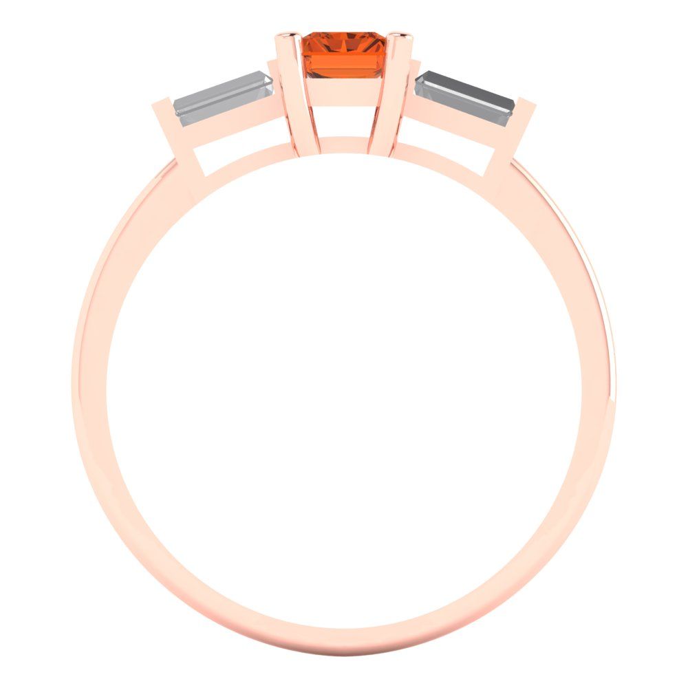 0.8 cttw Simulated Ruby Three-Stone Engagement Ring - Solid Rose Gold (VVS1, Emerald Cut,6x4mm)