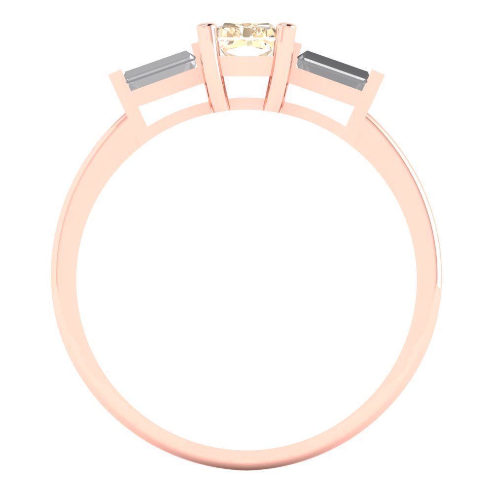 0.8 cttw Natural Morganite Three-Stone Engagement Ring - Solid Gold (Emerald Cut,6x4mm)