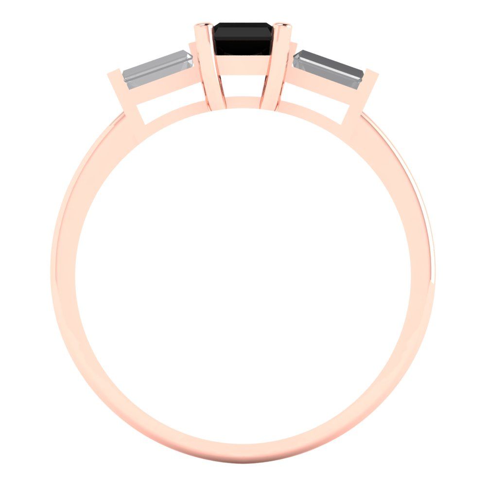 0.8 cttw Natural Onyx Three-Stone Engagement Ring - Solid Gold (Emerald Cut,6x4mm)