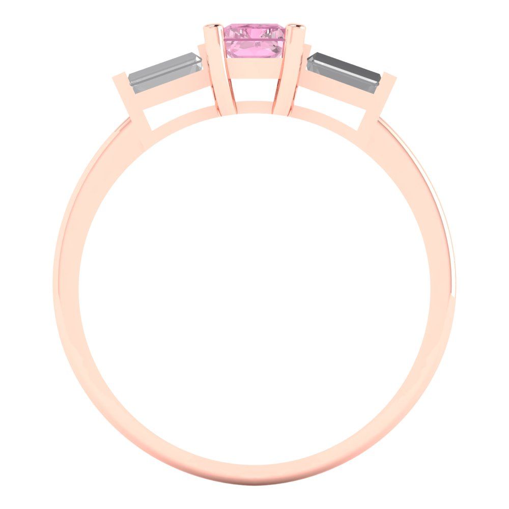 0.8 cttw Zirconia Simulated Pink Diamond Three-Stone Engagement Ring - Solid Gold (VVS1, Emerald Cut,6x4mm)