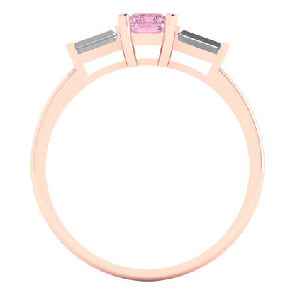 0.8 cttw Zirconia Simulated Pink Diamond Three-Stone Engagement Ring - Solid Gold (VVS1, Emerald Cut,6x4mm)