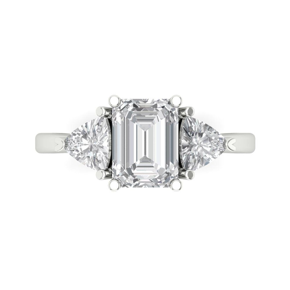 2.82 cttw Zirconia Simulated Diamond Three-Stone Engagement Ring - Solid Gold (VVS1, Emerald Cut,8x6mm)