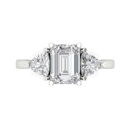 2.82 cttw Zirconia Simulated Diamond Three-Stone Engagement Ring - Solid Gold (VVS1, Emerald Cut,8x6mm)