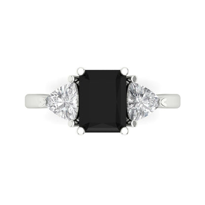 2.82 cttw Natural Onyx Three-Stone Engagement Ring - Solid White Gold (VVS1, Emerald Cut,8x6mm)
