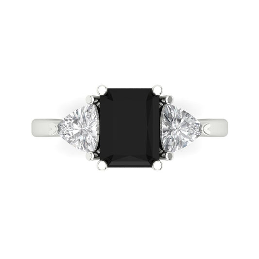 2.82 cttw Natural Onyx Three-Stone Engagement Ring - Solid White Gold (VVS1, Emerald Cut,8x6mm)