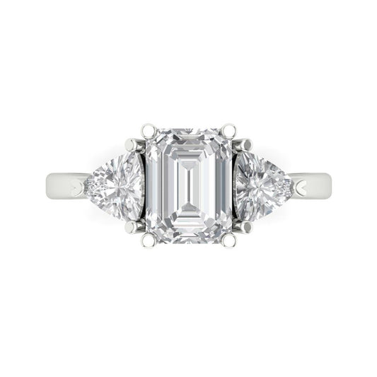 2.82 cttw Moissanite Three-Stone Engagement Ring - Solid White Gold (VVS1, Emerald Cut,8x6mm)