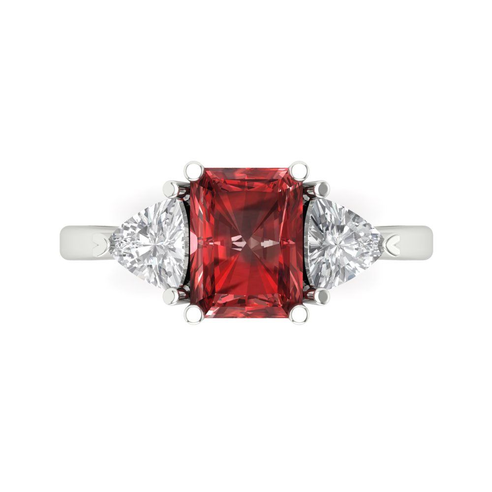 2.82 cttw Natural Garnet Three-Stone Engagement Ring - Solid White Gold (VVS1, Emerald Cut,8x6mm)