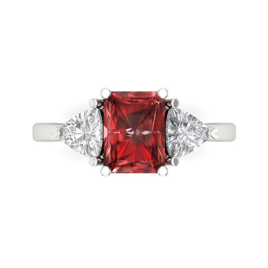 2.82 cttw Natural Garnet Three-Stone Engagement Ring - Solid White Gold (VVS1, Emerald Cut,8x6mm)