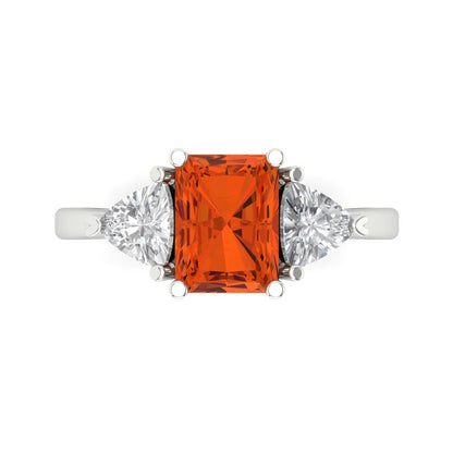 2.82 cttw Zirconia Simulated Red Diamond Three-Stone Engagement Ring - Solid Gold (VVS1, Emerald Cut,8x6mm)