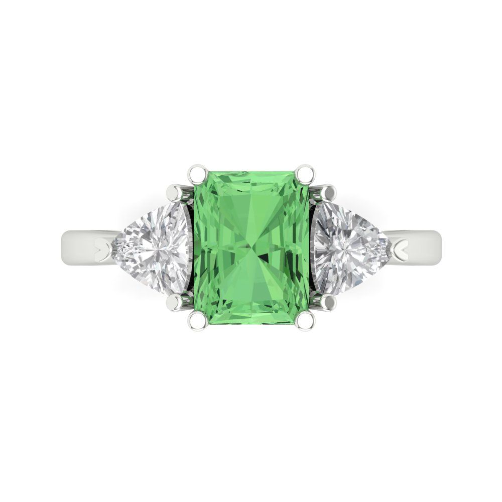 2.82 cttw Zirconia Simulated Green Diamond Three-Stone Engagement Ring - Solid Gold (VVS1, Emerald Cut,8x6mm)