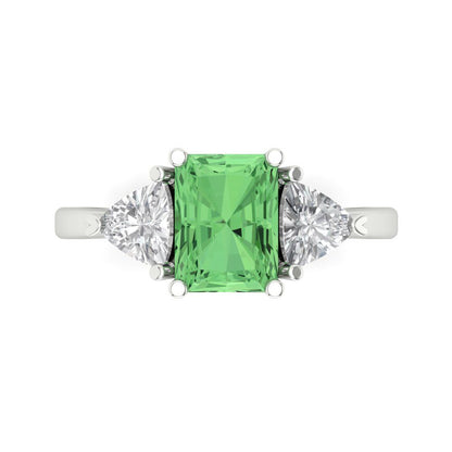 2.82 cttw Zirconia Simulated Green Diamond Three-Stone Engagement Ring - Solid Gold (VVS1, Emerald Cut,8x6mm)