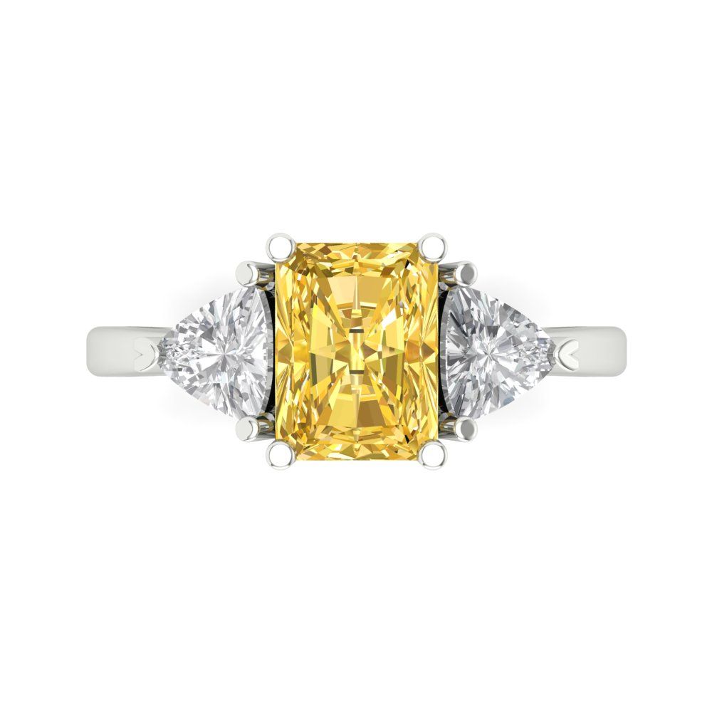 2.82 cttw Natural Citrine Three-Stone Engagement Ring - Solid Gold (Emerald Cut,8x6mm)