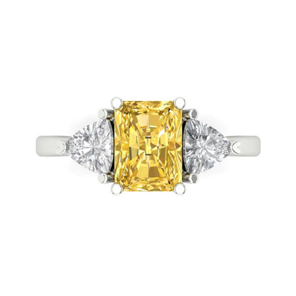 2.82 cttw Natural Citrine Three-Stone Engagement Ring - Solid Gold (Emerald Cut,8x6mm)