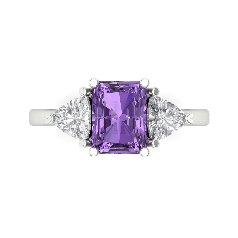 2.82 cttw Simulated Alexandrite Three-Stone Engagement Ring - Solid White Gold (VVS1, Emerald Cut,8x6mm)