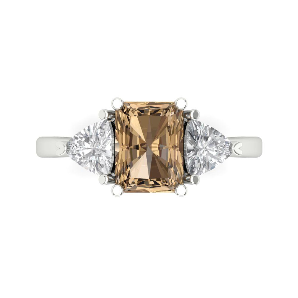 2.82 cttw Zirconia Simulated Champagne Diamond Three-Stone Engagement Ring - Solid Gold (VVS1, Emerald Cut,8x6mm)