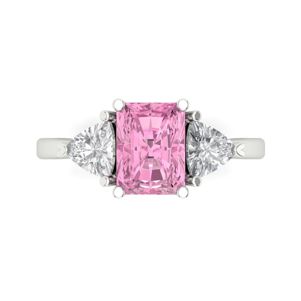 2.82 cttw Zirconia Simulated Pink Diamond Three-Stone Engagement Ring - Solid Gold (VVS1, Emerald Cut,8x6mm)