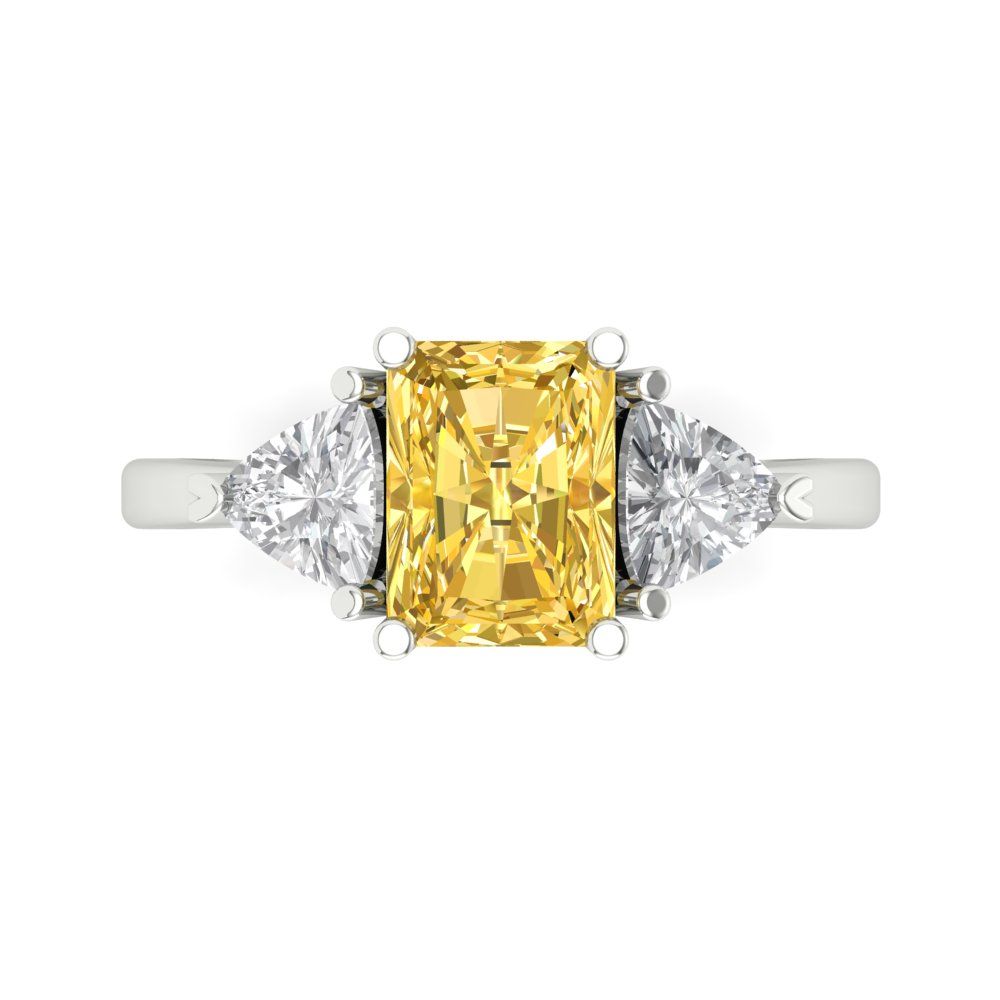 2.82 cttw Zirconia Simulated Yellow Diamond Three-Stone Engagement Ring - Solid Gold (VVS1, Emerald Cut,8x6mm)