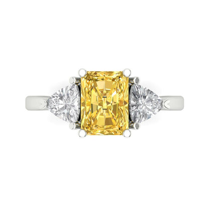 2.82 cttw Zirconia Simulated Yellow Diamond Three-Stone Engagement Ring - Solid Gold (VVS1, Emerald Cut,8x6mm)