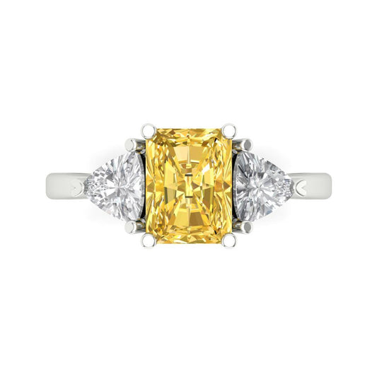 2.82 cttw Zirconia Simulated Yellow Diamond Three-Stone Engagement Ring - Solid White Gold (VVS1, Emerald Cut,8x6mm)
