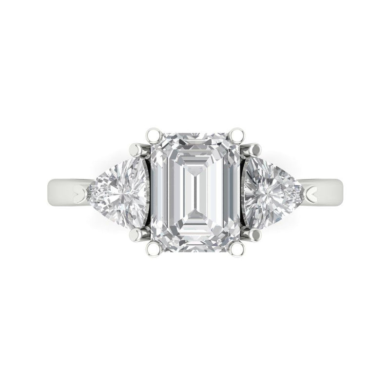 2.57 ct Brilliant Emerald Cut Natural Diamond Stone Clarity SI1-2 Color G-H White Gold Three-Stone Ring