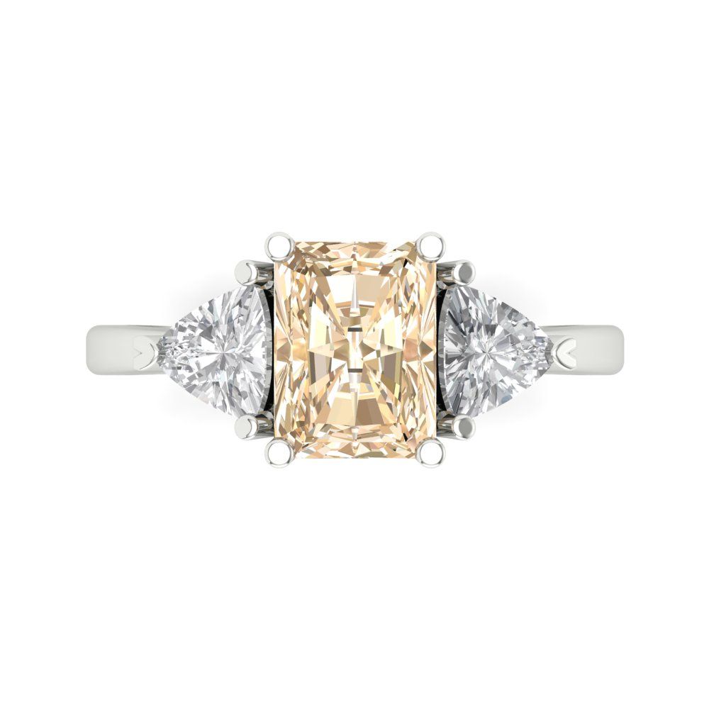 2.82 cttw Natural Morganite Three-Stone Engagement Ring - Solid Gold (Emerald Cut,8x6mm)