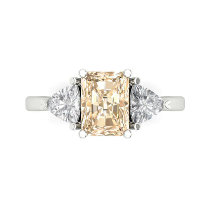 2.82 cttw Natural Morganite Three-Stone Engagement Ring - Solid Gold (Emerald Cut,8x6mm)