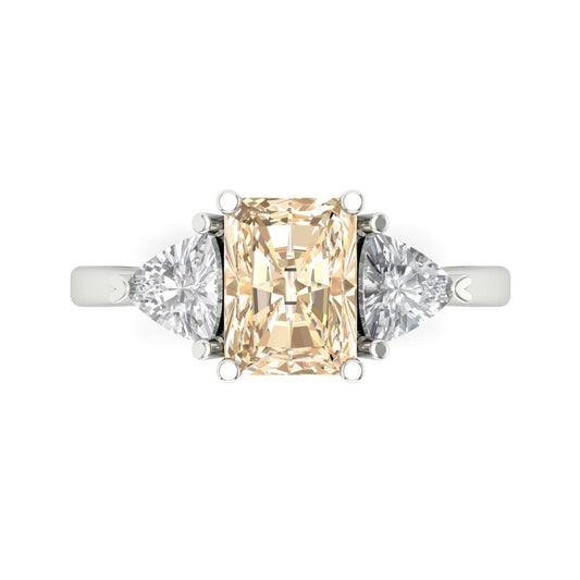 2.82 cttw Natural Morganite Three-Stone Engagement Ring - Solid White Gold (VVS1, Emerald Cut,8x6mm)