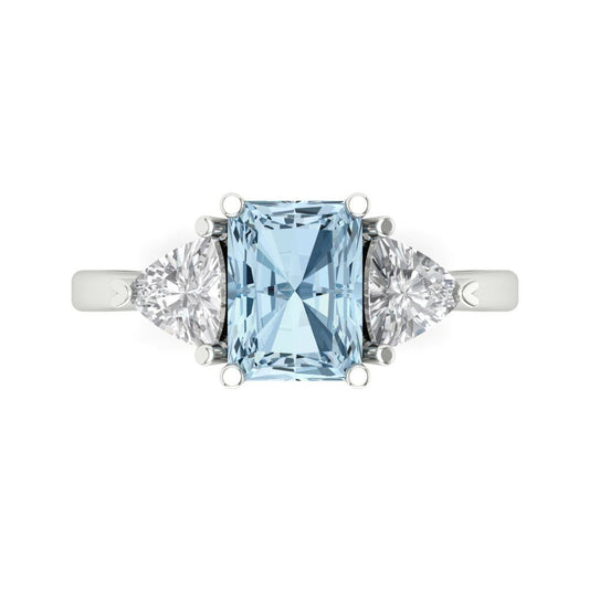 2.82 cttw Natural Sky Blue Topaz Three-Stone Engagement Ring - Solid White Gold (VVS1, Emerald Cut,8x6mm)