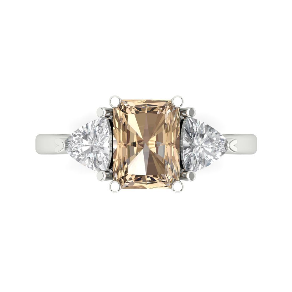 2.82 cttw Yellow Moissanite Three-Stone Engagement Ring - Solid Gold (Emerald Cut,8x6mm)