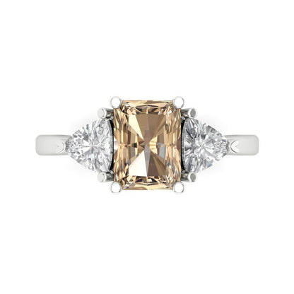 2.82 cttw Yellow Moissanite Three-Stone Engagement Ring - Solid Gold (Emerald Cut,8x6mm)