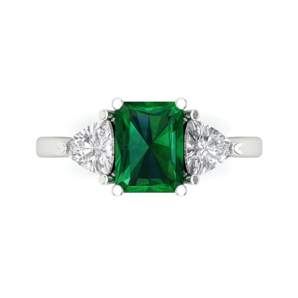 2.82 cttw Simulated Emerald Three-Stone Engagement Ring - Solid Gold (Emerald Cut,8x6mm)