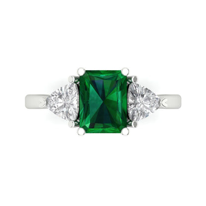 2.82 cttw Simulated Emerald Three-Stone Engagement Ring - Solid Gold (Emerald Cut,8x6mm)