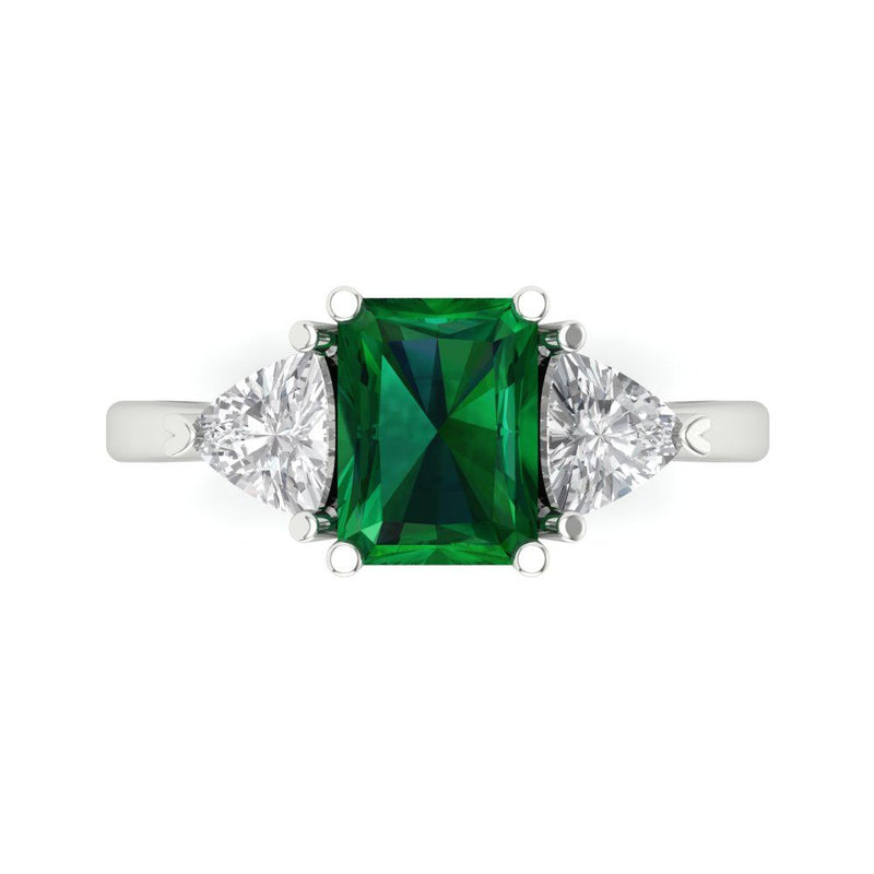 2.82 ct Brilliant Emerald Cut Simulated Emerald Stone White Gold Three-Stone Ring