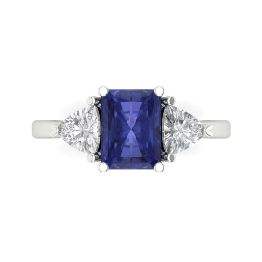 2.82 cttw Simulated Tanzanite Three-Stone Engagement Ring - Solid White Gold (VVS1, Emerald Cut,8x6mm)