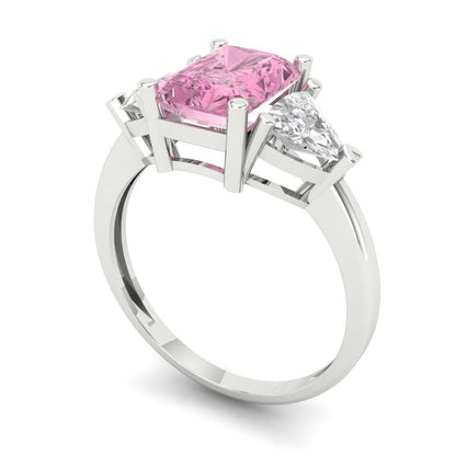 2.82 cttw Zirconia Simulated Pink Diamond Three-Stone Engagement Ring - Solid Gold (VVS1, Emerald Cut,8x6mm)