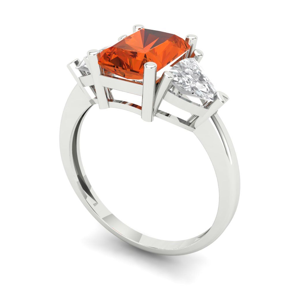 2.82 cttw Zirconia Simulated Red Diamond Three-Stone Engagement Ring - Solid Gold (VVS1, Emerald Cut,8x6mm)