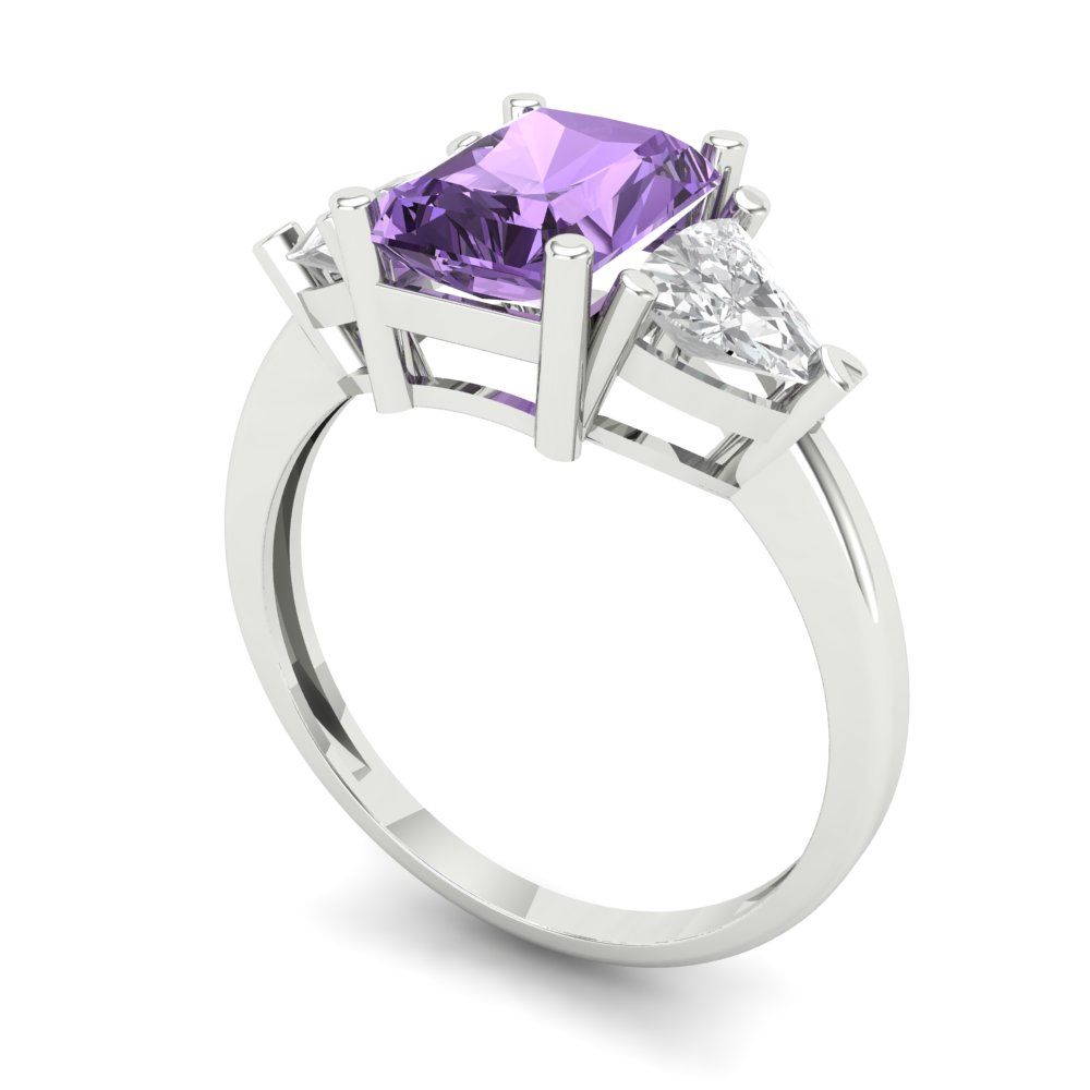 2.82 cttw Simulated Alexandrite Three-Stone Engagement Ring - Solid White Gold (VVS1, Emerald Cut,8x6mm)